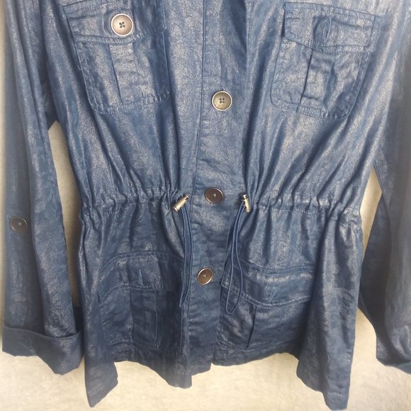 CHICO's Anorak Utility Metallic Blue Chambray Jacket Women's Size 1 (8/1… - Picture 7 of 16